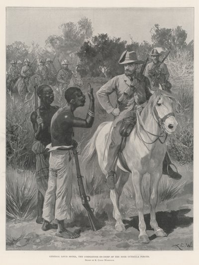 Generaal Louis Botha, de opperbevelhebber van de Boeren Guerrillatroepen door Richard Caton Woodville junior